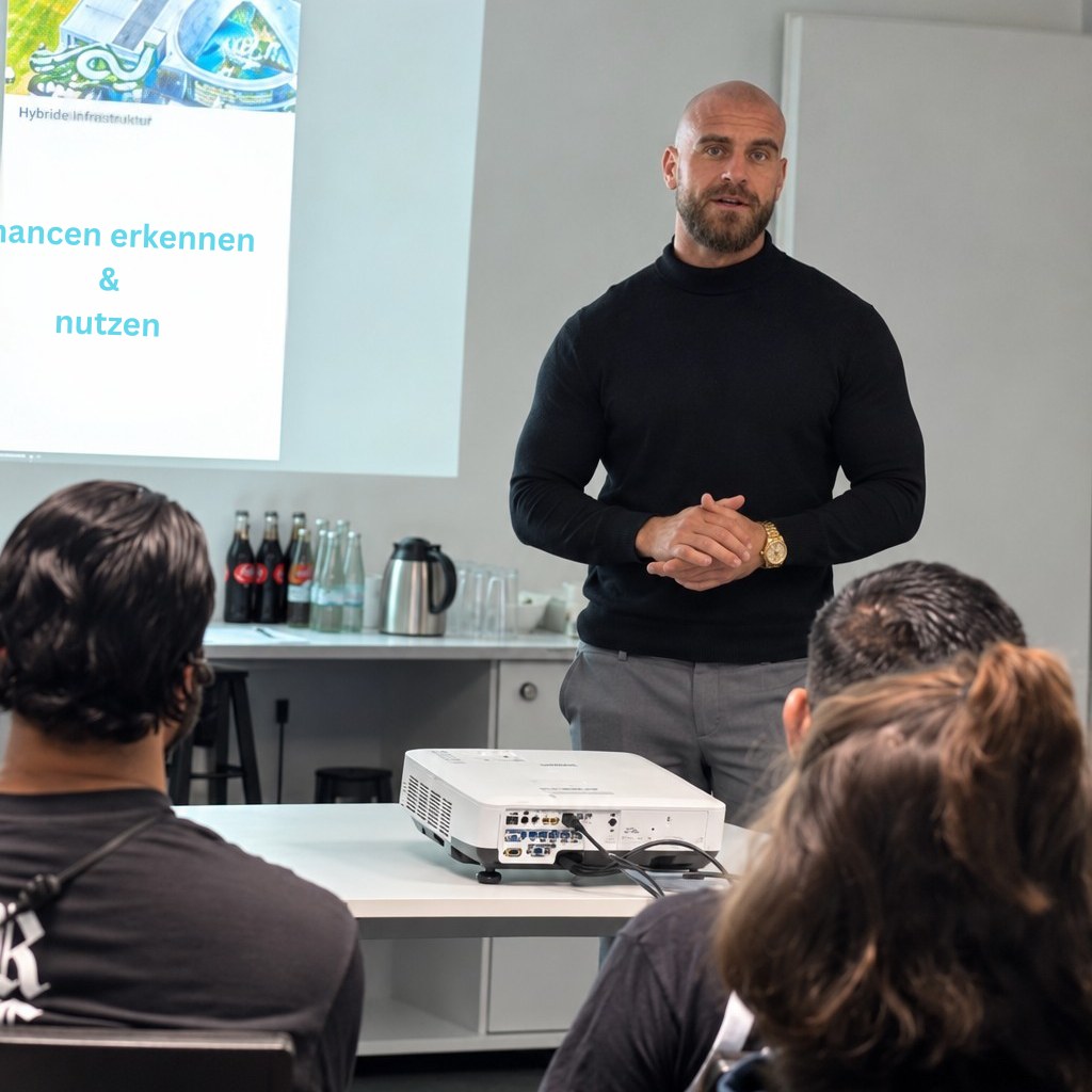 Nathan Sadowski bei einem Seminar vor seinem Team